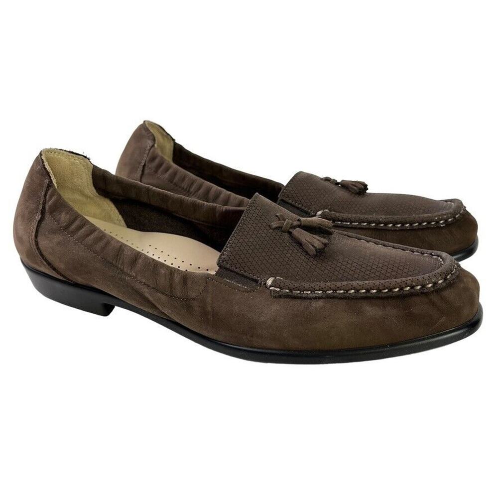 Sas Hope USA Made Brown Nubuck Leather Square Toe Flats Slip On Loafers 9.5 N
